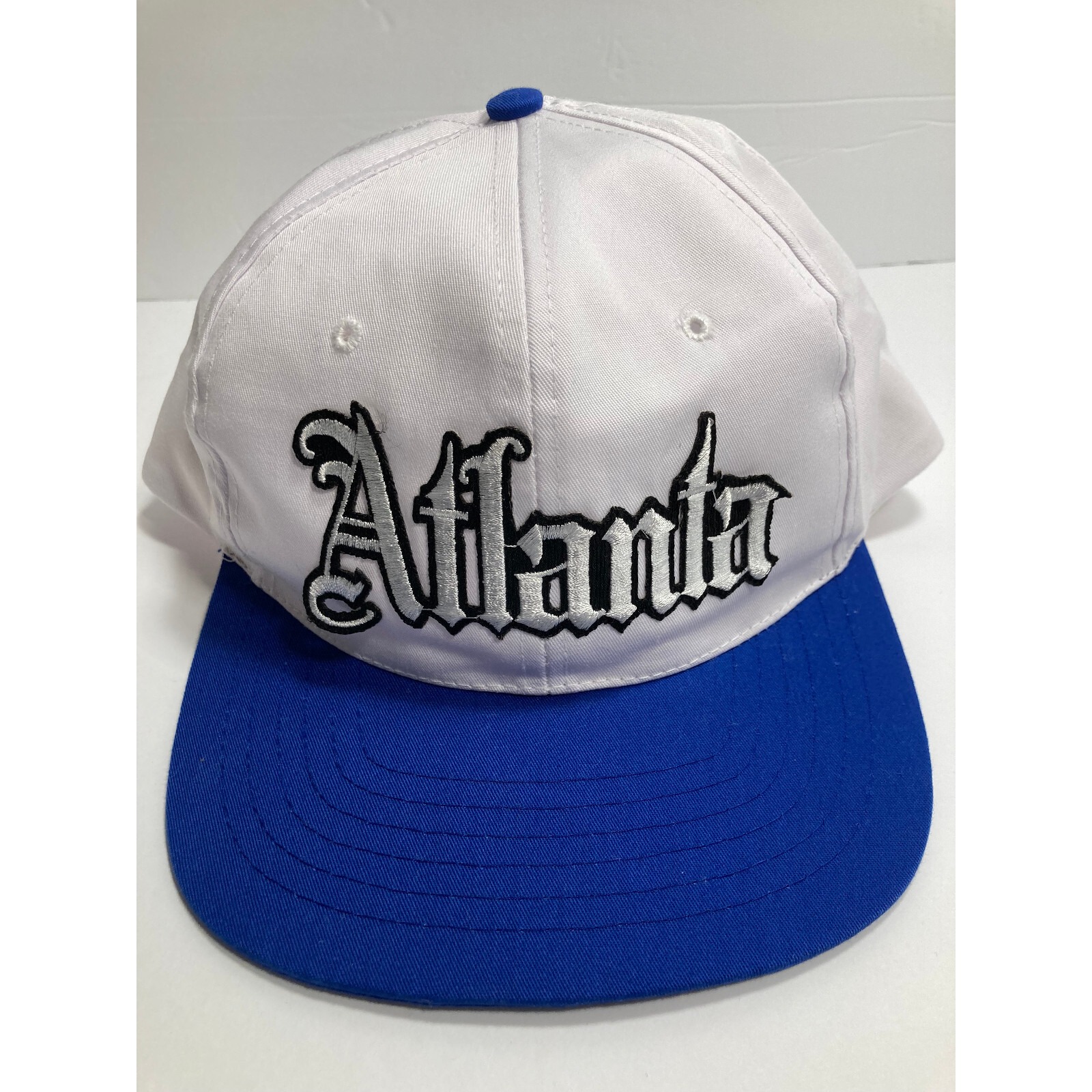 Vintage Atlanta Hat Cap White Blue Trucker Snapback Nissin Adjustable One Size